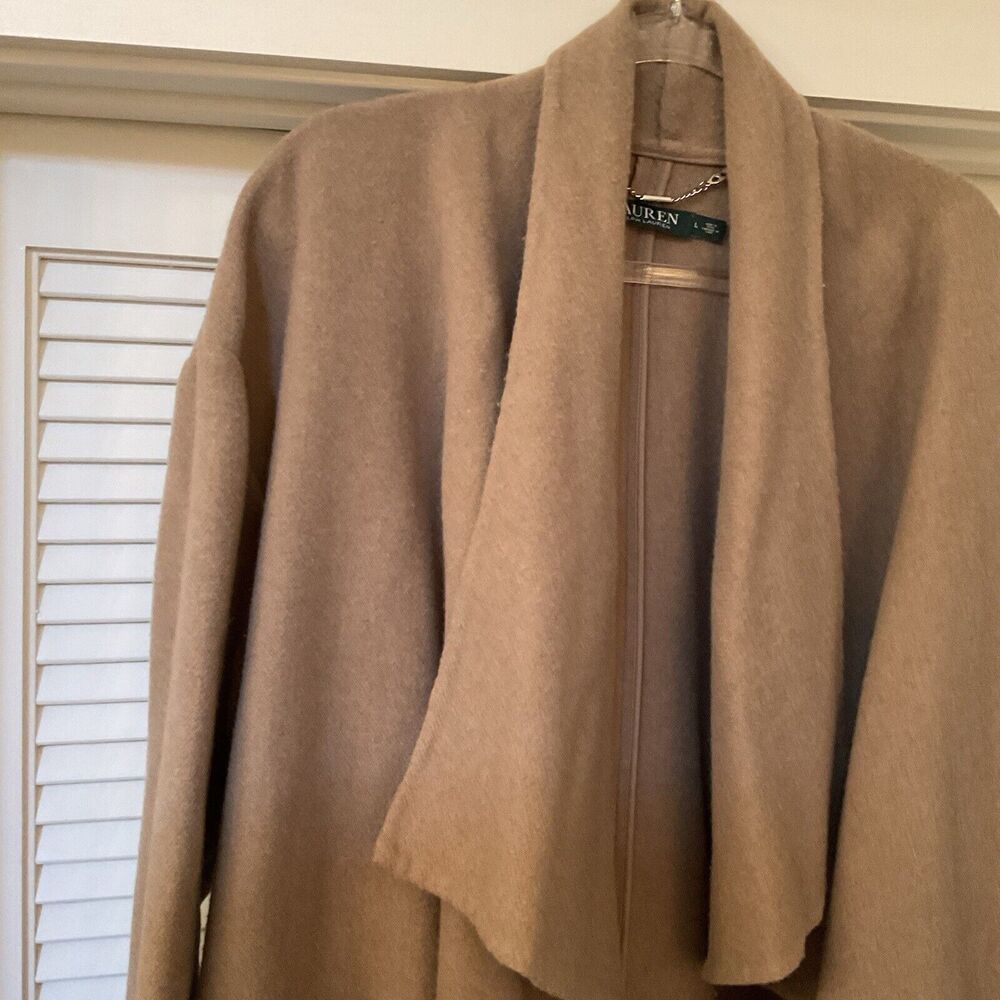 Lauren Ralph Lauren Camel/Tan Open-Front Draped Cape Coat - Picture 5 of 13
